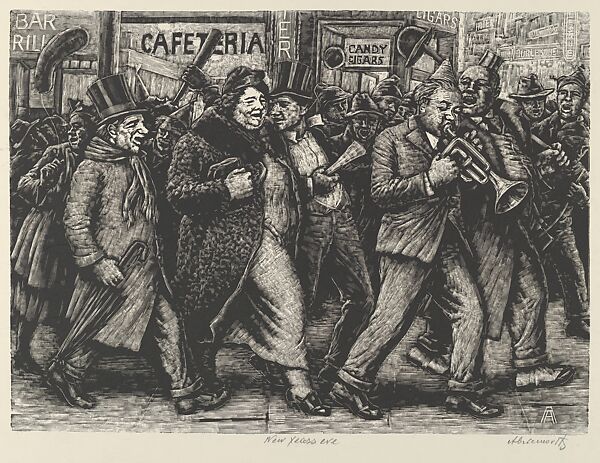 New Years Eve, Albert Abramovitz (American, 1879–1963), Wood engraving