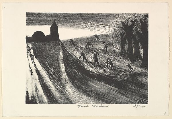 Road Workers, Abe Ajay (American, Altoona, Pennsylvania 1919–1998 Bethel, Pennsylvania), Lithograph 