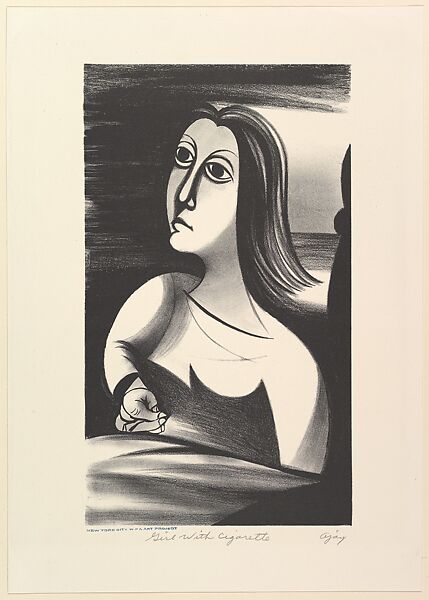 Girl with Cigarette, Abe Ajay (American, Altoona, Pennsylvania 1919–1998 Bethel, Pennsylvania), Lithograph 