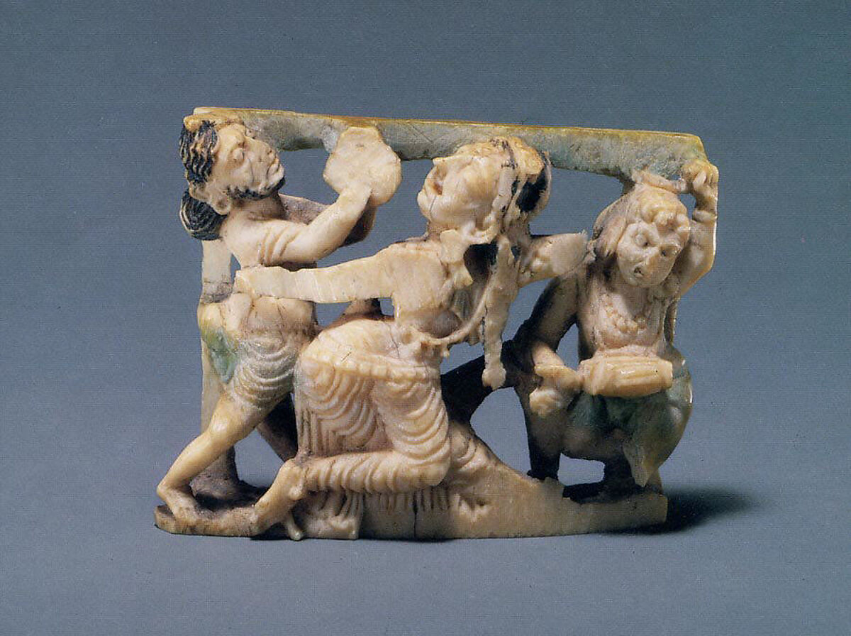 Panel of a Portable Buddhist Shrine with Dancer and Musician Celebrants, Ivory with traces of color, India (Jammu and Kashmir, ancient kingdom of Kashmir) 