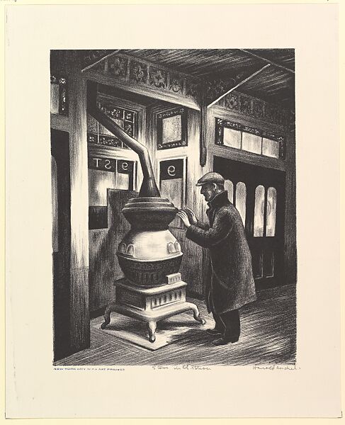 Stove in the El Station, Harold Anchel (American, 1912–1980), Lithograph 