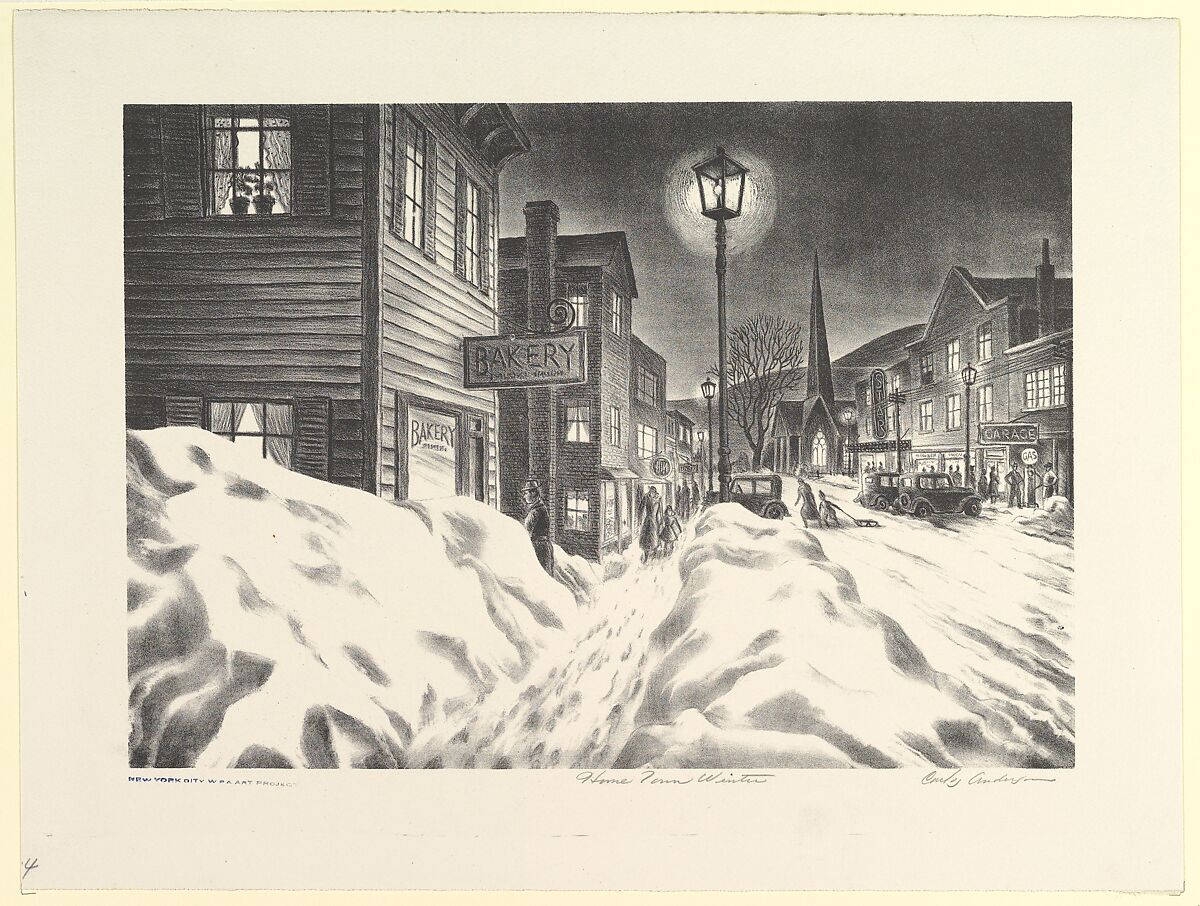 Home Town Winter, Carlos Anderson (American, Midvale, Utah 1904–1978 Salt Lake City, Utah), Lithograph 