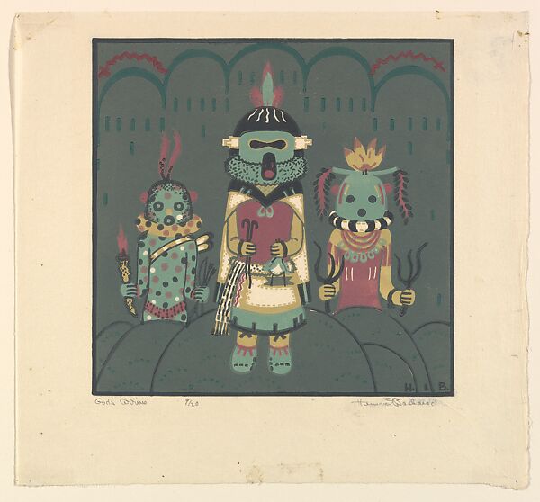Gods Arrive, Herman Bacharach (American, Las Vegas, New Mexico 1899–1976 Las Vegas, New Mexico), Color Linocut 