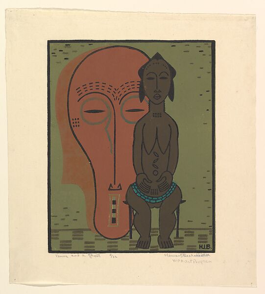 Venus and a Ghost, Herman Bacharach (American, Las Vegas, New Mexico 1899–1976 Las Vegas, New Mexico), Color Linocut 