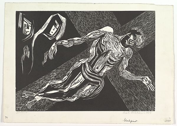 Descent, Leah Balsham (American, born Philadelphia, Pennsylvania 1915), Woodcut 