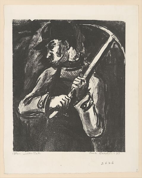 Man with Pick, Leah Balsham (American, born Philadelphia, Pennsylvania 1915), Lithograph 