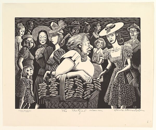 The Pretzel Woman, Lou Barlow (American, 1908–2011), Wood engraving 