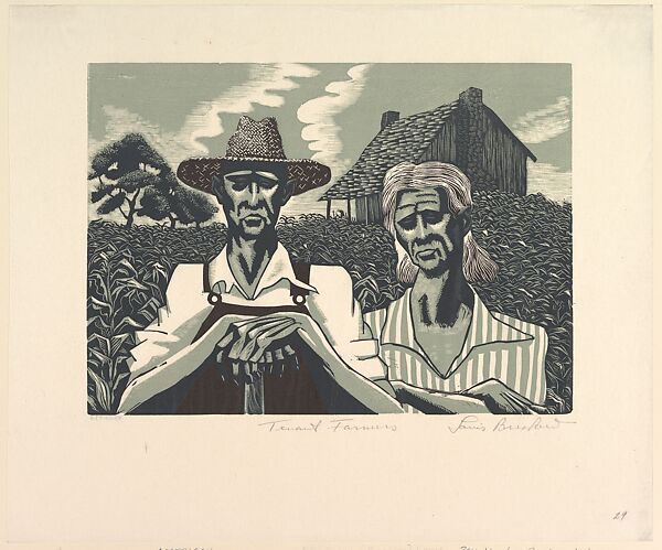 Tenant Farmers, Lou Barlow (American, 1908–2011), Color wood engraving 