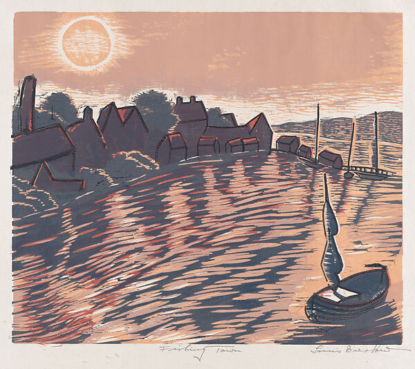 Fishing Tawn, Lou Barlow (American, 1908–2011), Color Woodcut 