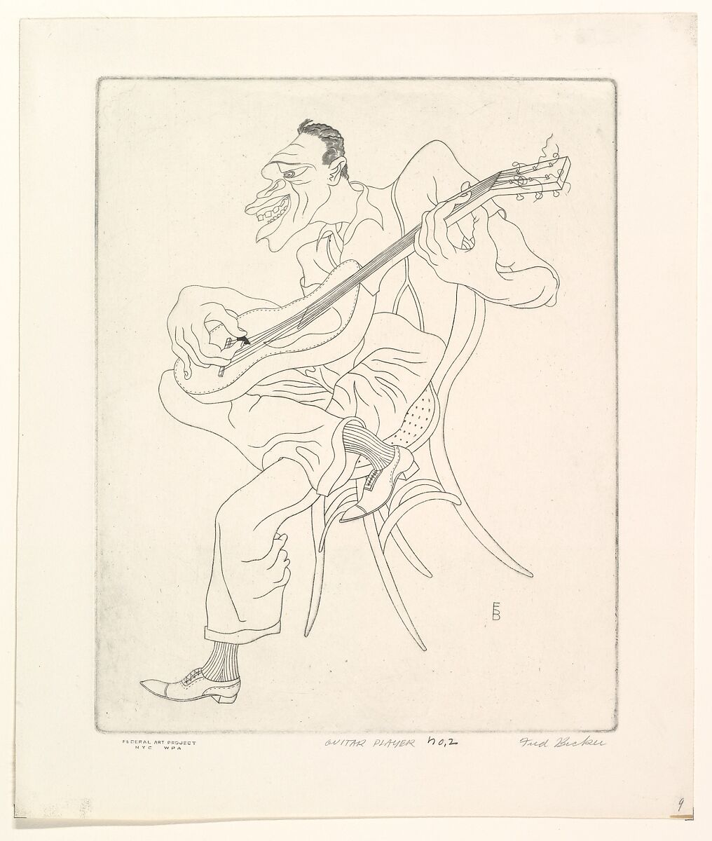 Guitar Player, Fred Becker (American, Oakland, California 1913–2004 Amherst, Massachusetts), Etching 