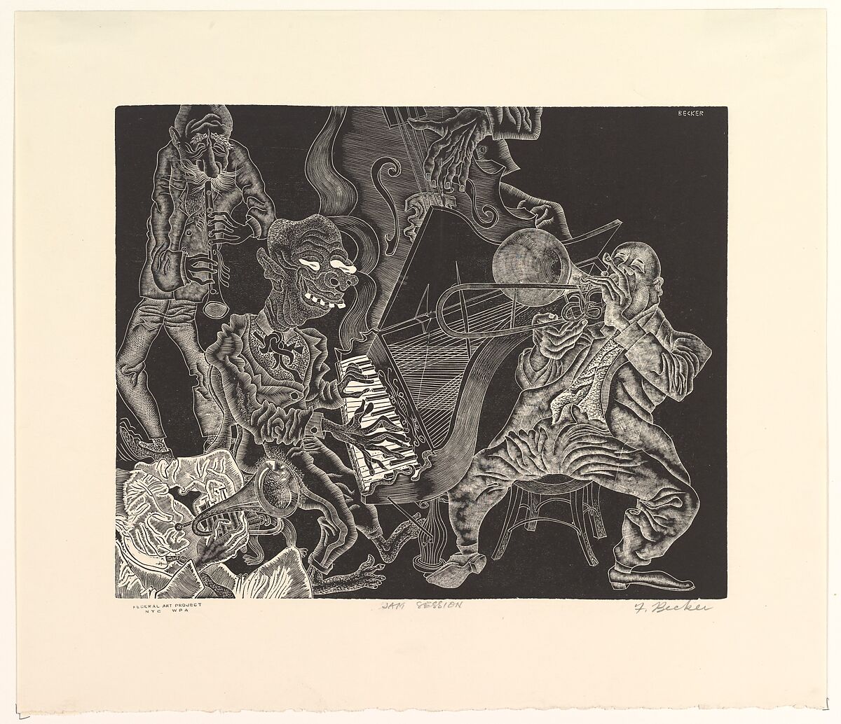 Jam Session, Fred Becker (American, Oakland, California 1913–2004 Amherst, Massachusetts), Wood engraving 