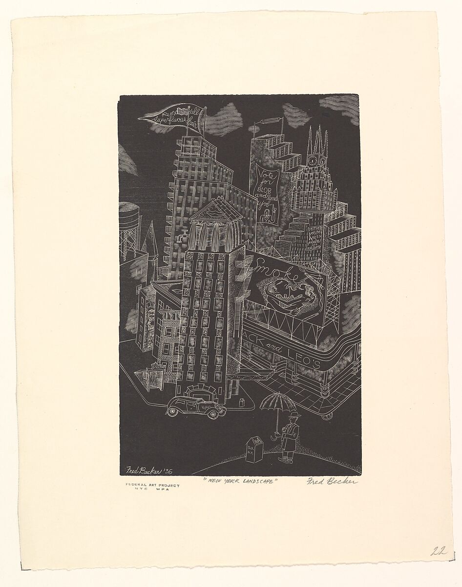 New York Landscape, Fred Becker (American, Oakland, California 1913–2004 Amherst, Massachusetts), Wood engraving 