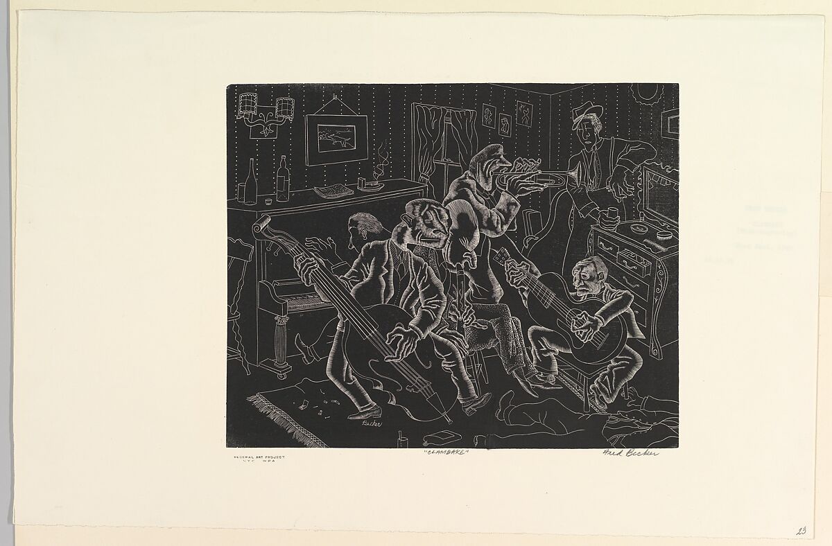 Clambake, Fred Becker (American, Oakland, California 1913–2004 Amherst, Massachusetts), Wood engraving 