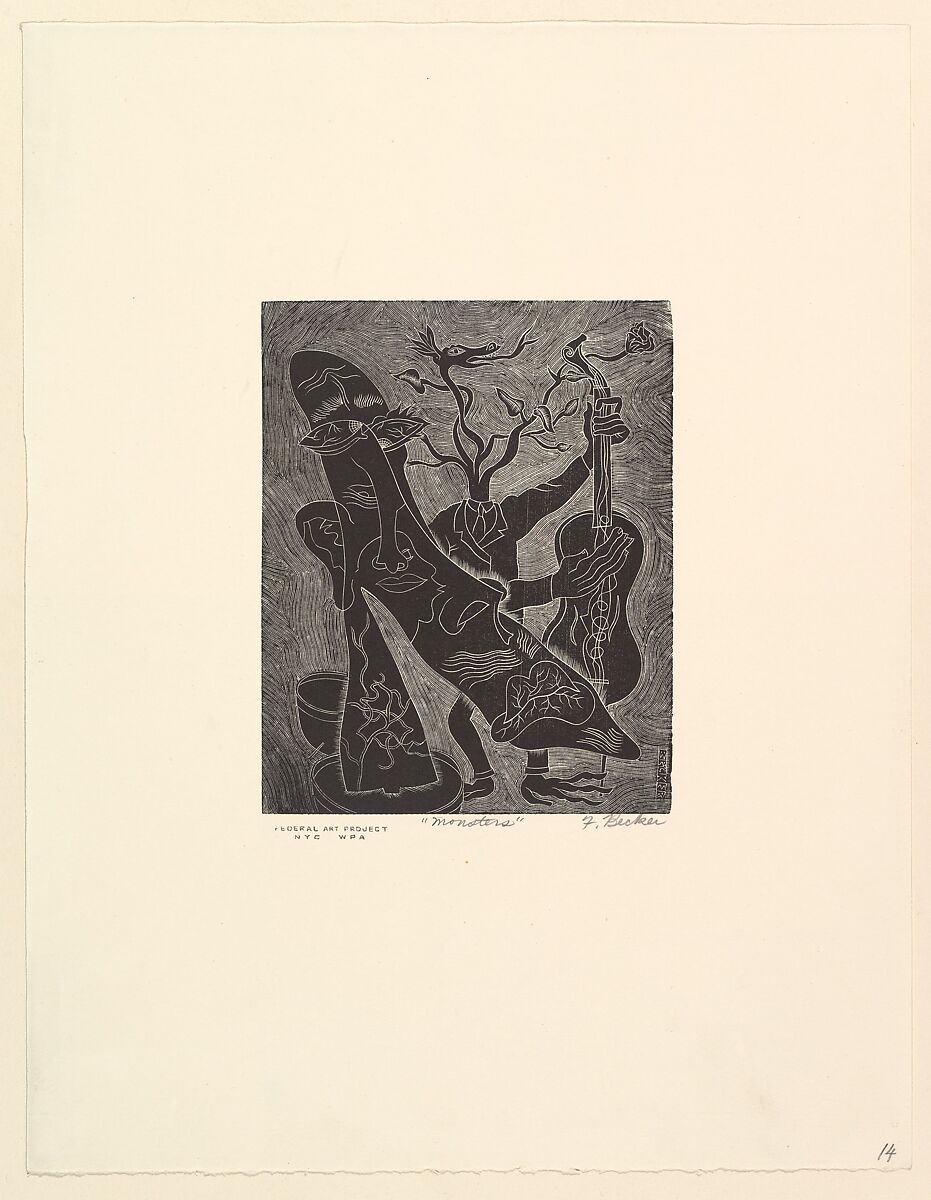 Monsters, Fred Becker (American, Oakland, California 1913–2004 Amherst, Massachusetts), Wood engraving 