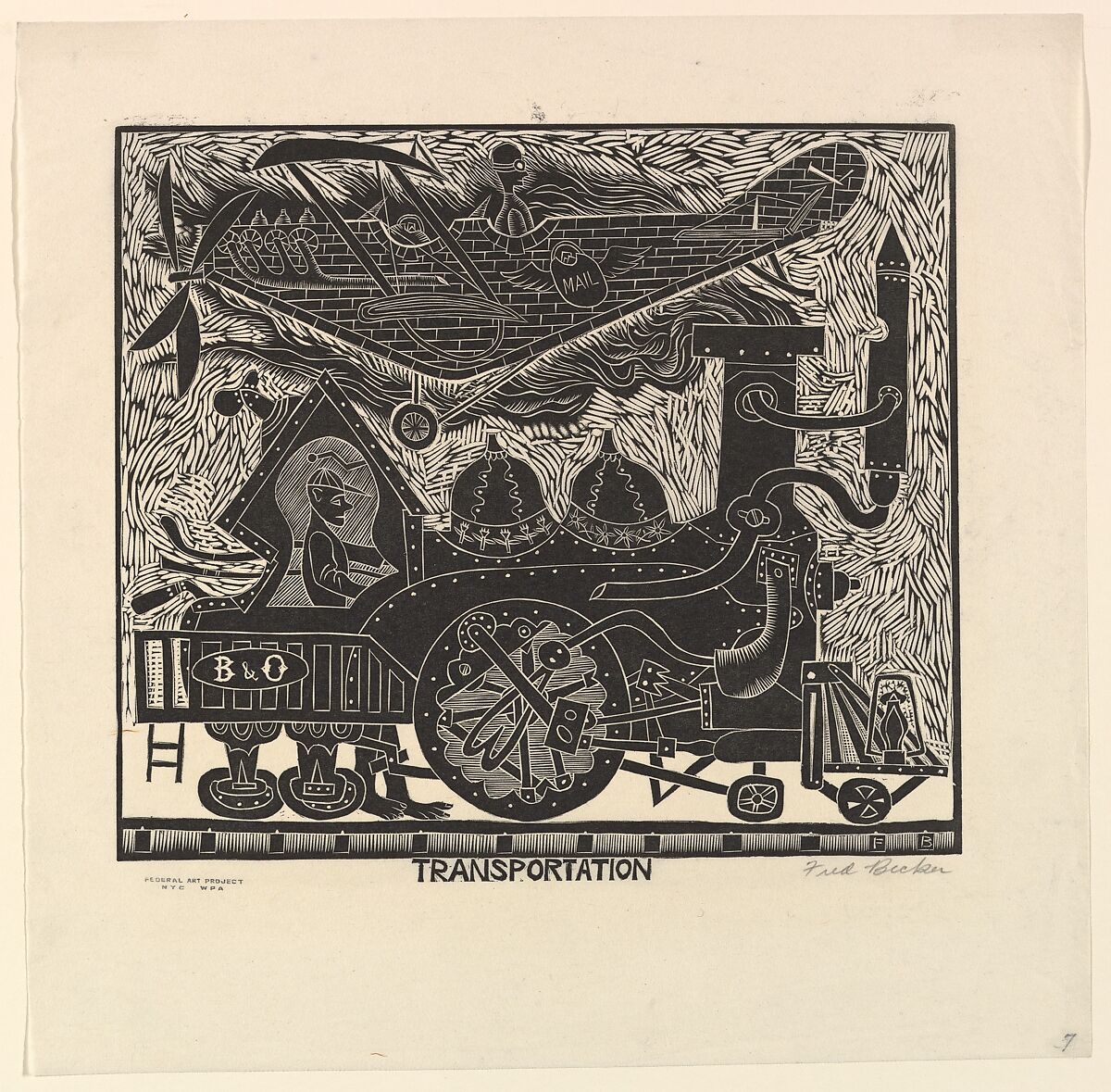 Transportation, Fred Becker (American, Oakland, California 1913–2004 Amherst, Massachusetts), Wood engraving 