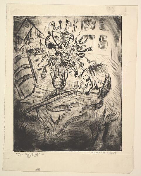 Cat and the Fiddle, David Bekker (American, Vilna, Poland 1897–1955), Drypoint 