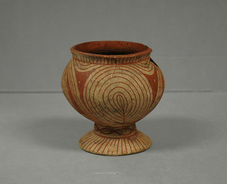 Vessel with Flaring Foot, Earthenware with buff slip and red oxide decoration, Thailand (Ban Chiang) 