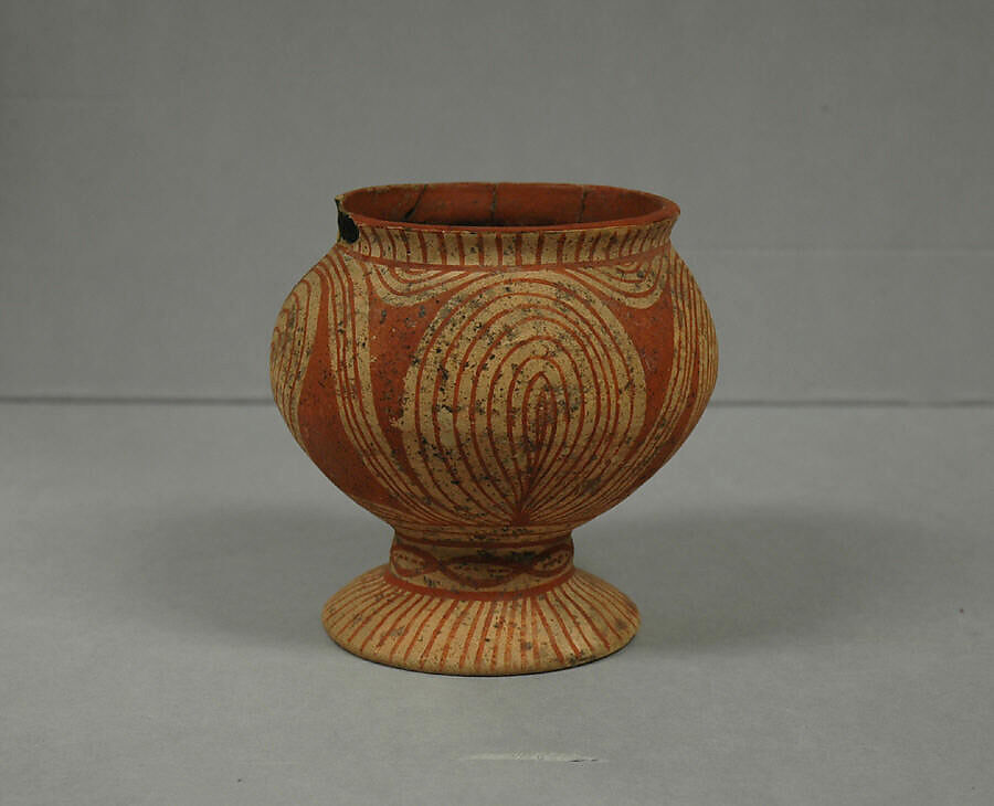Vessel with Flaring Foot, Earthenware with buff slip and red oxide decoration, Thailand (Ban Chiang)