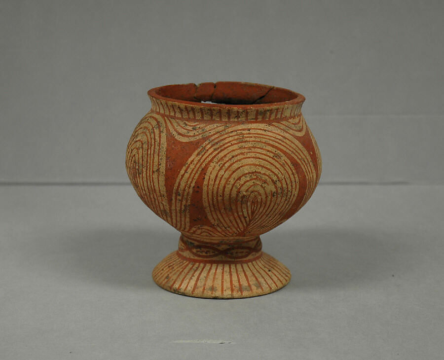 Vessel with Flaring Foot, Earthenware with buff slip and red oxide decoration, Thailand (Ban Chiang)