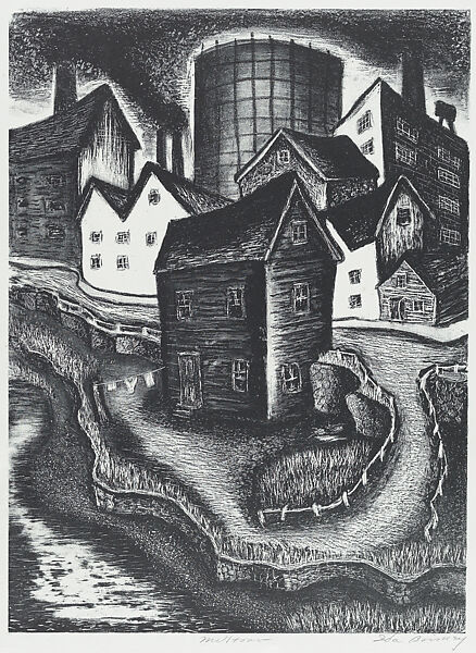 Mill Town, Ida Binney (American, born 1912), Lithograph 