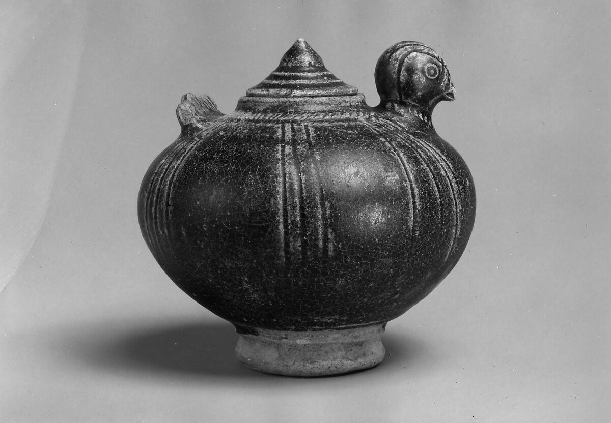 Lime Pot with Chicken Head and Tail, Stoneware (Khmer ware), Thailand
