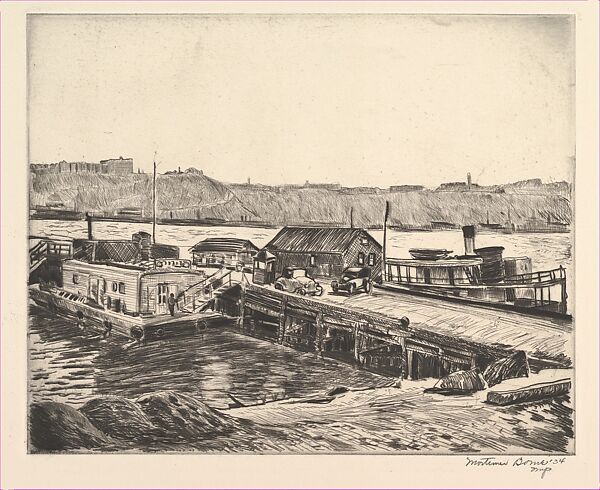 Docks on the Hudson, Mortimer Borne (American (born Poland), Rypin 1902–1987 Nyack, New York), Drypoint 
