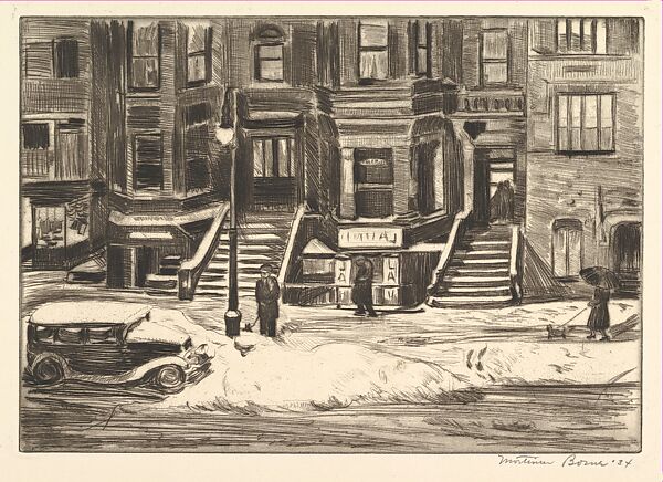 Winter Street Scene, Mortimer Borne (American (born Poland), Rypin 1902–1987 Nyack, New York), Drypoint 