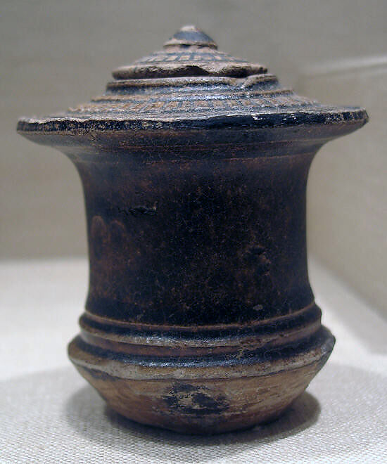 Covered Cylinderical Jar, Stoneware, Thailand (Buriram Province) 