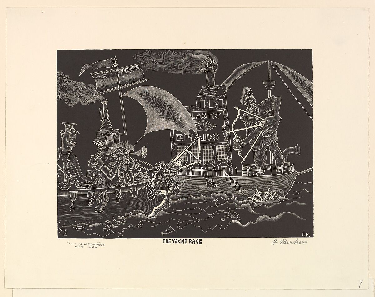 The Yacht Race, Fred Becker (American, Oakland, California 1913–2004 Amherst, Massachusetts), Wood engraving 