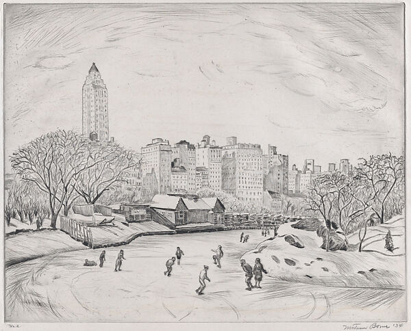 Skaters, Central Park, Mortimer Borne (American (born Poland), Rypin 1902–1987 Nyack, New York), Drypoint 