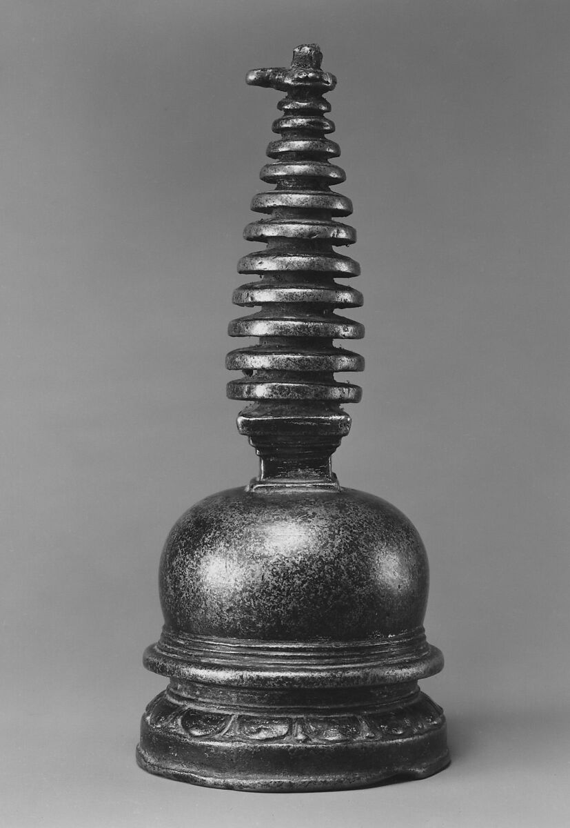 Model of a Stupa, Copper alloy with traces of gilt, Nepal (Kathmandu Valley) 