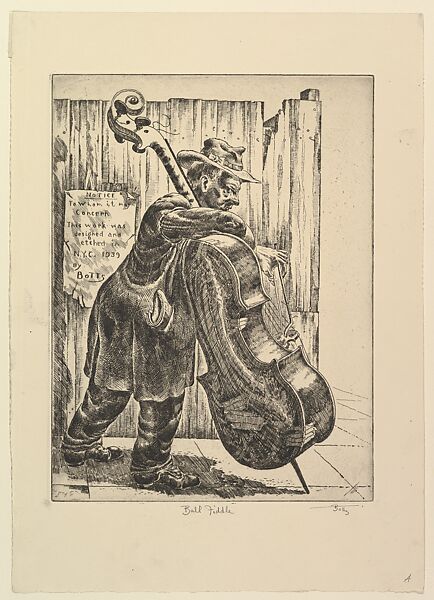 Bull Fiddle, Hugh Botts (American, New York 1903–1964 Cranford, New Jersey), Etching 