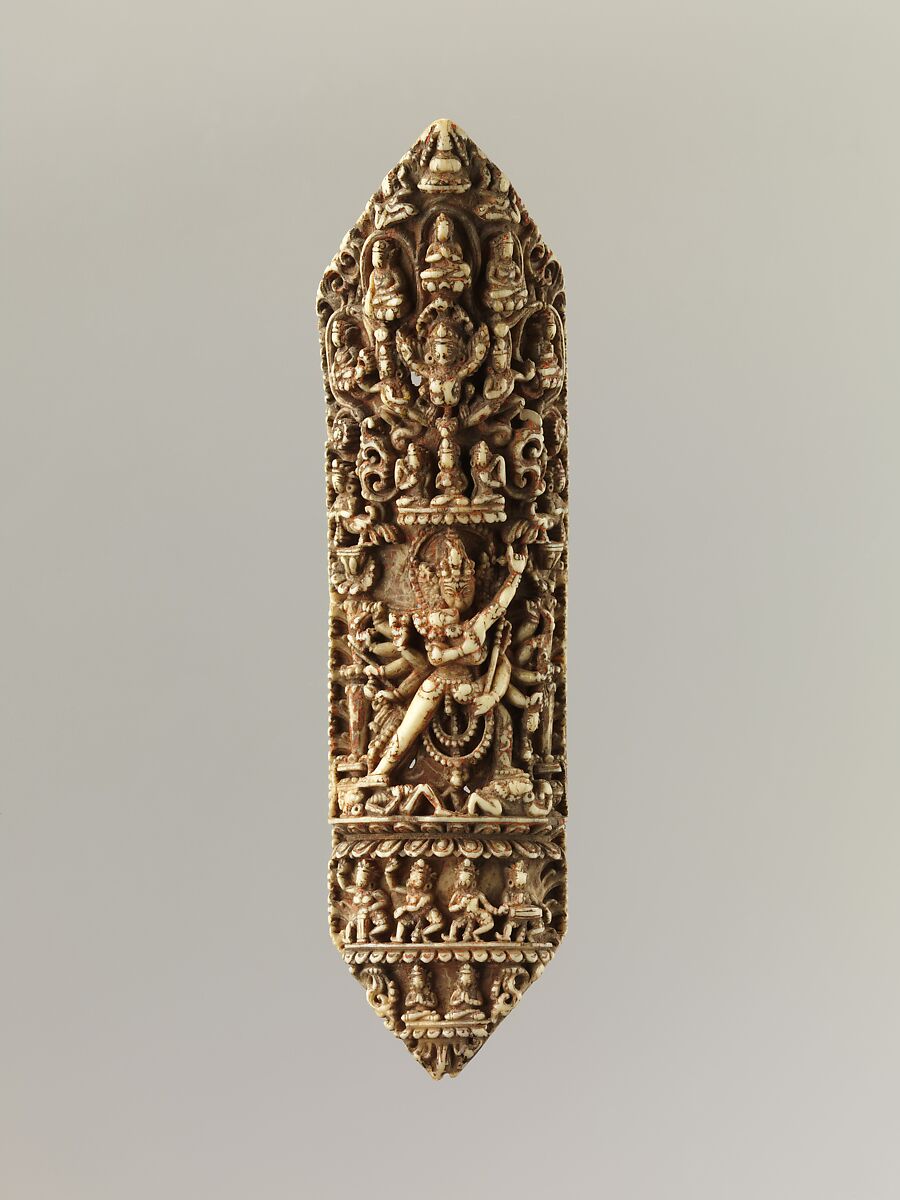 Plaque from a Tantric Ritual Apron (Chakrasamvara and Vajravarahi at Center), Bone, Nepal 