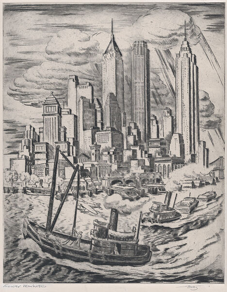 Lower Manhattan, Hugh Botts (American, New York 1903–1964 Cranford, New Jersey), Etching 