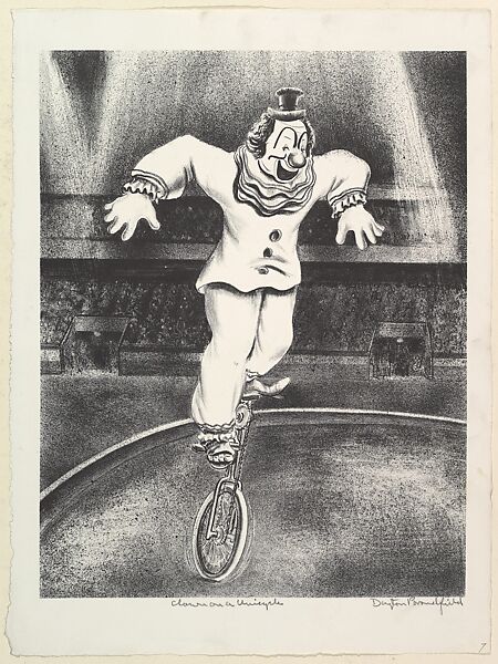 Clown on a Unicycle, Dayton Brandfield (American, New York 1911–1993 Grover Beach, California), Lithograph 