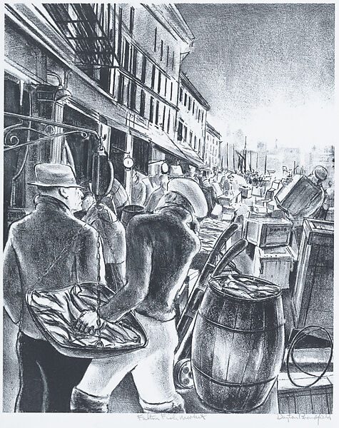 Fulton Fish Market, Dayton Brandfield (American, New York 1911–1993 Grover Beach, California), Lithograph 