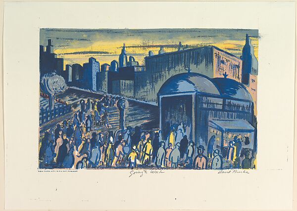 Going to Work, David Burke (American, active mid 20th century), Serigraph 