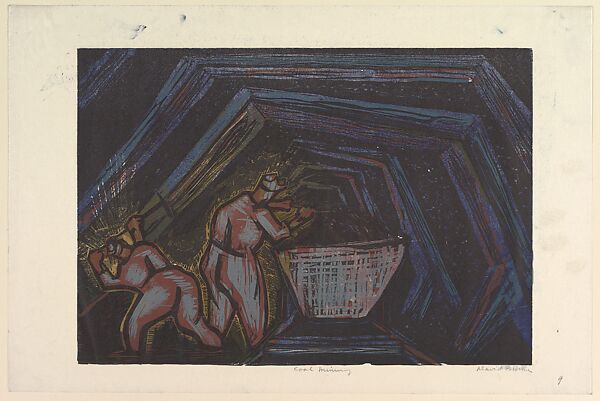 Coal Mining, David Burke (American, active mid 20th century), Color Woodcut 