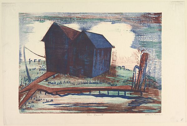 The Rains, David Burke (American, active mid 20th century), Color Woodcut 
