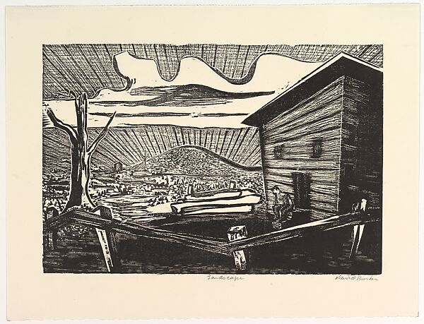 Landscape, David Burke (American, active mid 20th century), Linocut 
