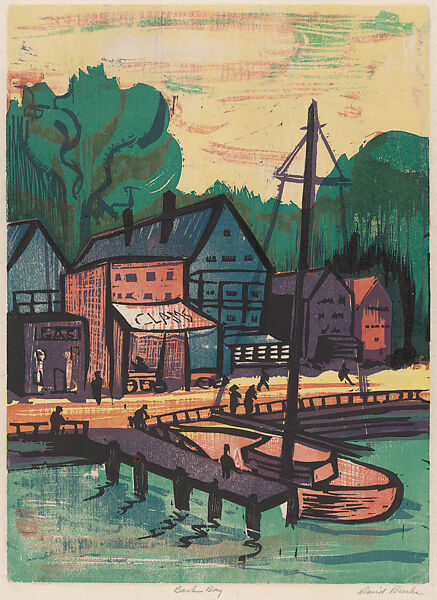Back Bay, David Burke (American, active mid 20th century), Color Woodcut 