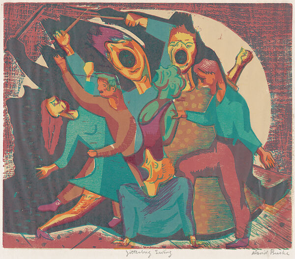 Jitterbug Swing, David Burke (American, active mid 20th century), Color Woodcut 