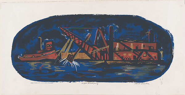 Night Dredging, David Burke (American, active mid 20th century), Serigraph 