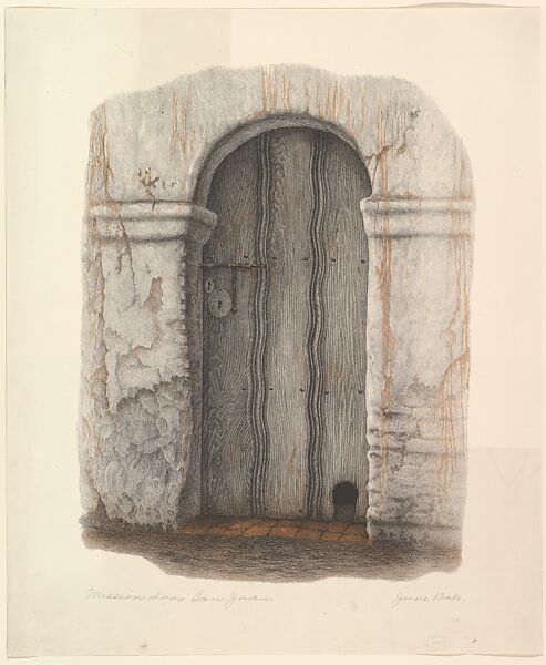 Mission door San Juan, June Dale (American, 20th century), Color Lithograph 