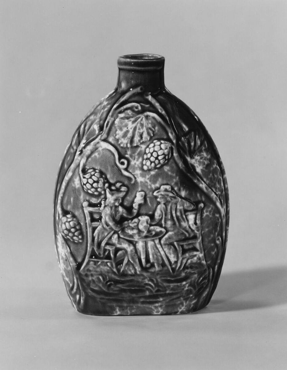Flask, Manufactured by United States Pottery Company (1852–58), Earthenware, American