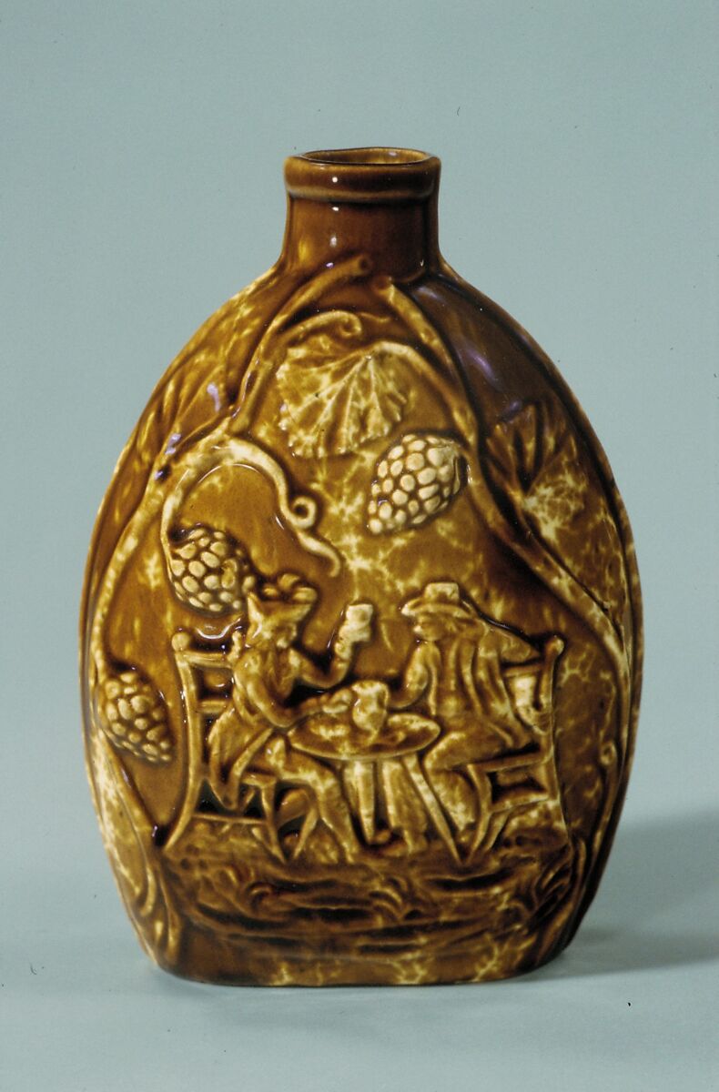 Flask, Manufactured by United States Pottery Company (1852–58), Earthenware, American