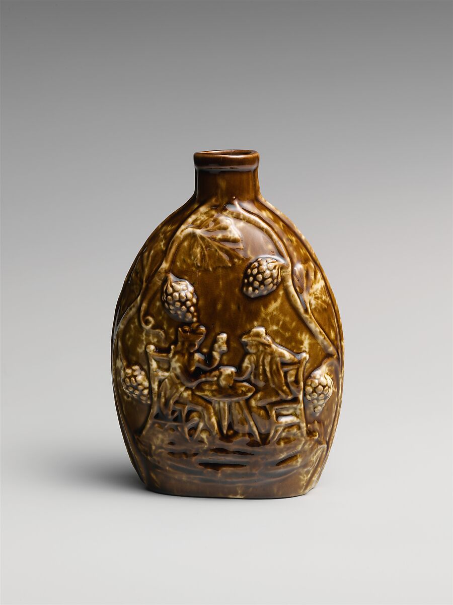 Flask, Manufactured by United States Pottery Company (1852–58), Earthenware, American 