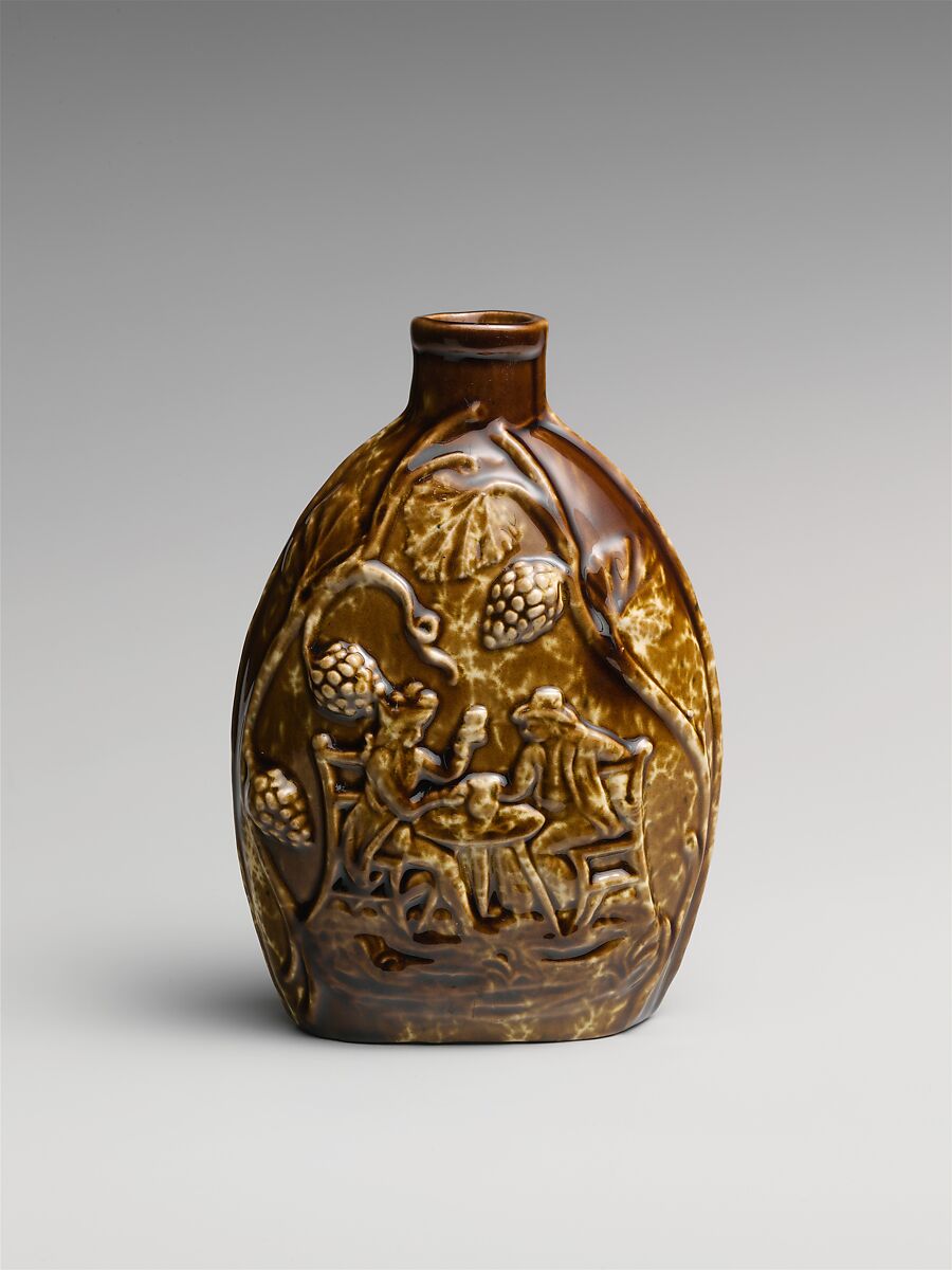 Flask, Manufactured by United States Pottery Company (1852–58), Earthenware, American