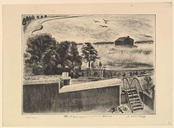 Fort Independence Park, Abraham Mark Datz (American, Chrenova, Russia 1889–1969 Coney Island, New York), Etching 