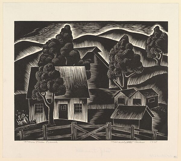 Four Tree Ranch, Harold Mallette Dean (American, Spokane, Washington 1907–1975 San Rafael, California), Linocut 